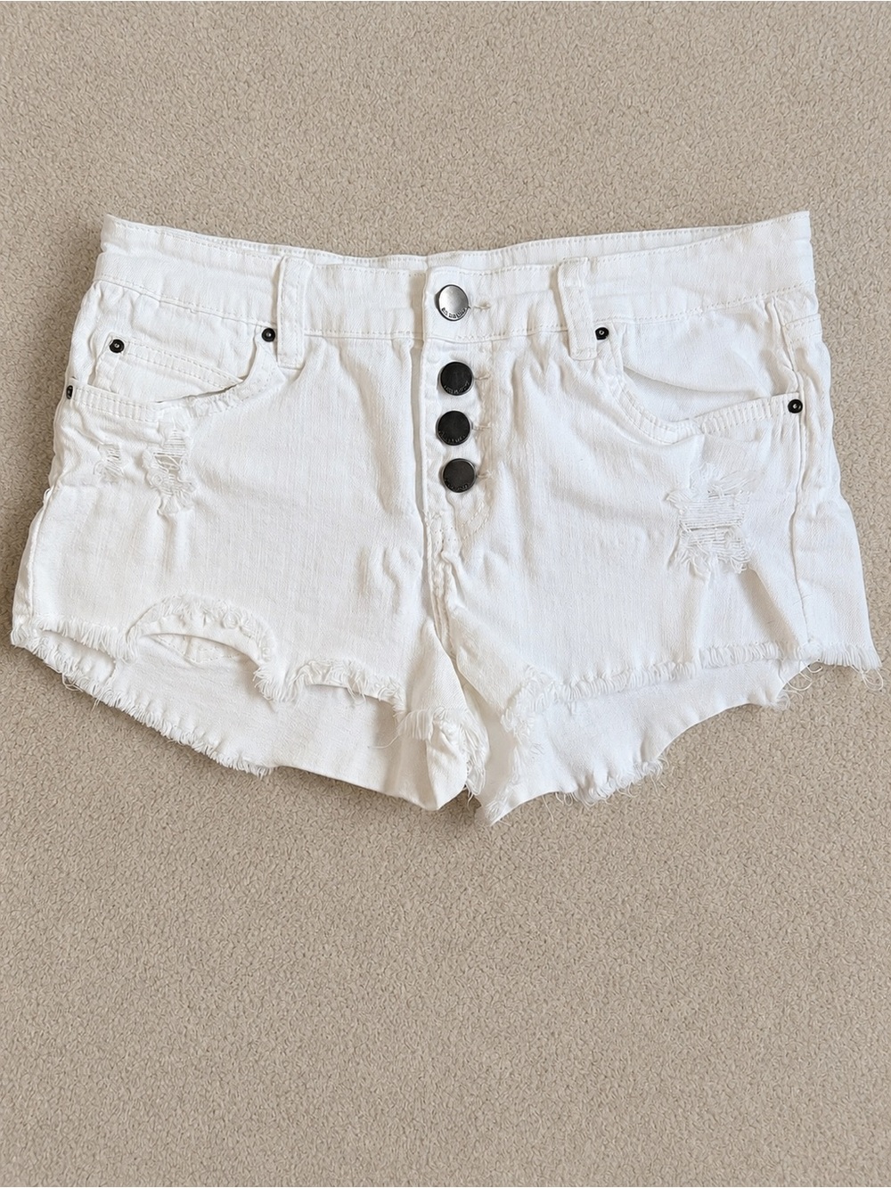 Billabong White Distressed Button Fly Denim Shorts Size 27